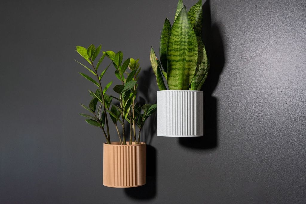 Ribbed wall planters in terracotta and white